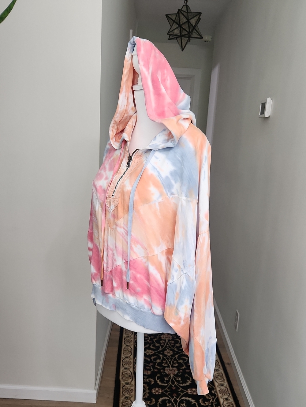 PINK Victoria's Secret Pastel Tie Dye Cropped Batwing Slouchy Hoodie L - Picture 5 of 16